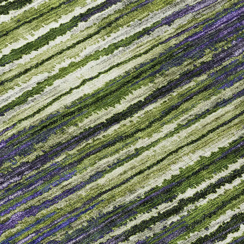 8' Purple Lilac And Lavender Round Striped Washable Indoor Outdoor Area Rug Photo 4