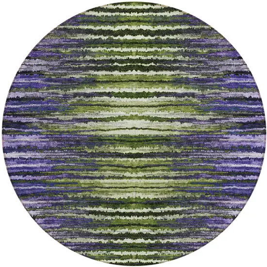 8' Purple Lilac And Lavender Round Striped Washable Indoor Outdoor Area Rug Photo 2