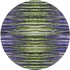 Photo of 8' Purple Lilac And Lavender Round Striped Washable Indoor Outdoor Area Rug