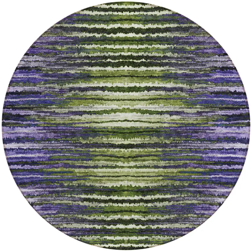 8' Purple Lilac And Lavender Round Striped Washable Indoor Outdoor Area Rug Photo 2
