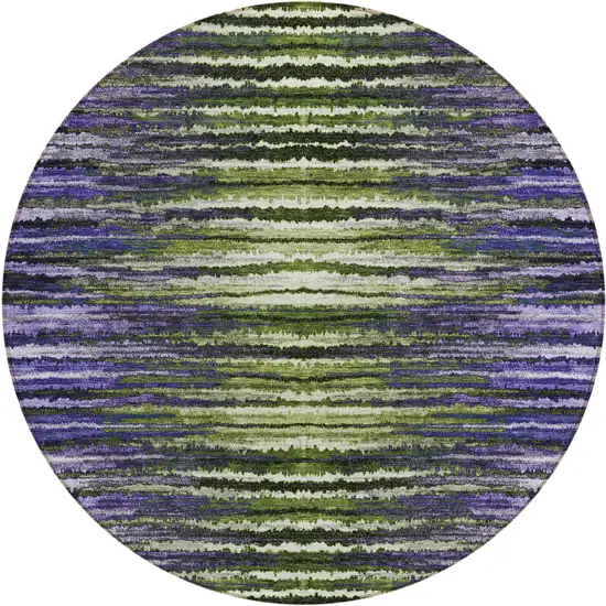 8' Purple Lilac And Lavender Round Striped Washable Indoor Outdoor Area Rug Photo 2