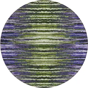 Photo of 8' Purple Lilac And Lavender Round Striped Washable Indoor Outdoor Area Rug
