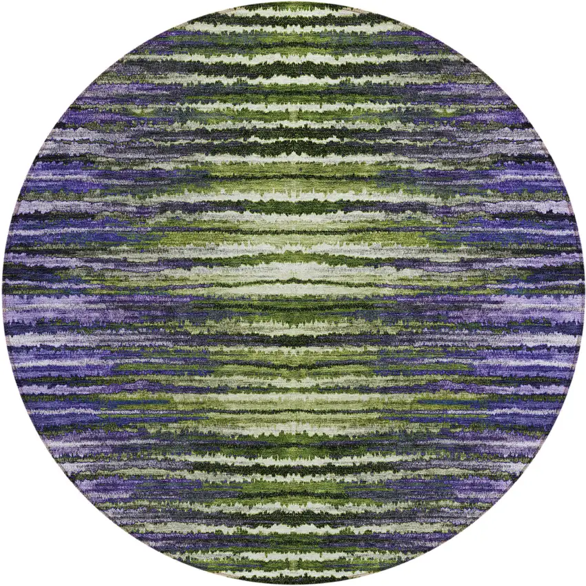 8' Purple Lilac And Lavender Round Striped Washable Indoor Outdoor Area Rug Photo 2