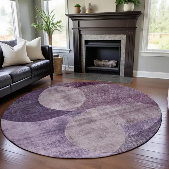 8' Purple Lilac And Mauve Geometric Washable Round Rug With UV Protection Photo 4