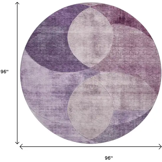 8' Purple Lilac And Mauve Geometric Washable Round Rug With UV Protection Photo 9