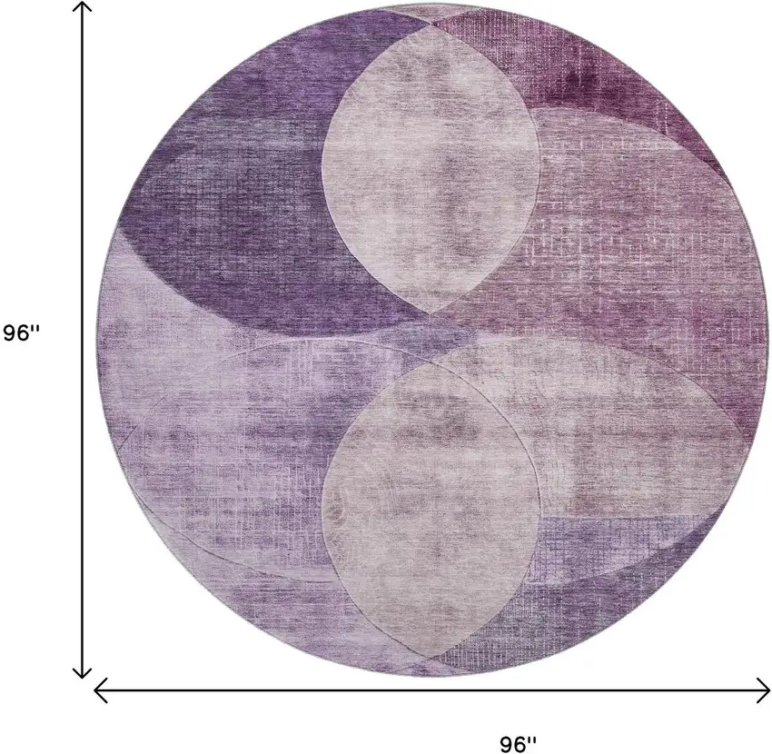8' Purple Lilac And Mauve Geometric Washable Round Rug With UV Protection Photo 9