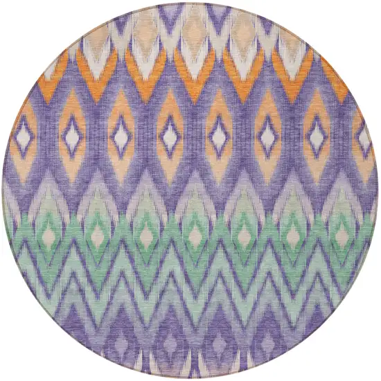 8' Purple Lilac And Orange Round Southwestern Washable Indoor Outdoor Area Rug Photo 5