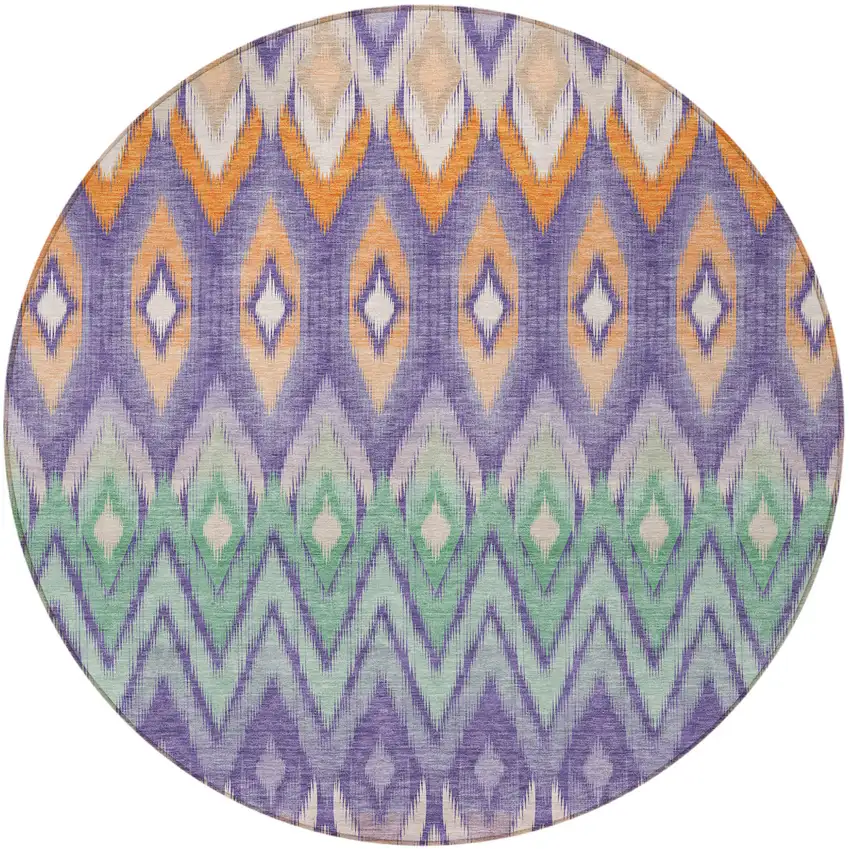 8' Purple Lilac And Orange Round Southwestern Washable Indoor Outdoor Area Rug Photo 5
