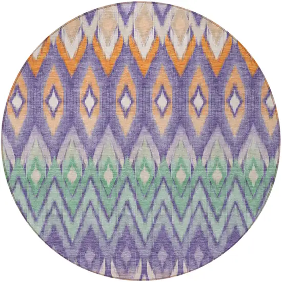 8' Purple Lilac And Orange Round Southwestern Washable Indoor Outdoor Area Rug Photo 5