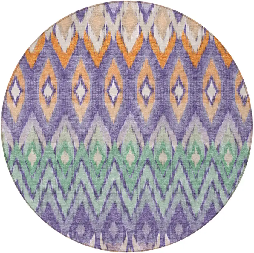 8' Purple Lilac And Orange Round Southwestern Washable Indoor Outdoor Area Rug Photo 5