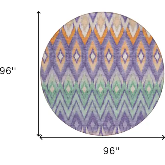 8' Purple Lilac And Orange Round Southwestern Washable Indoor Outdoor Area Rug Photo 3