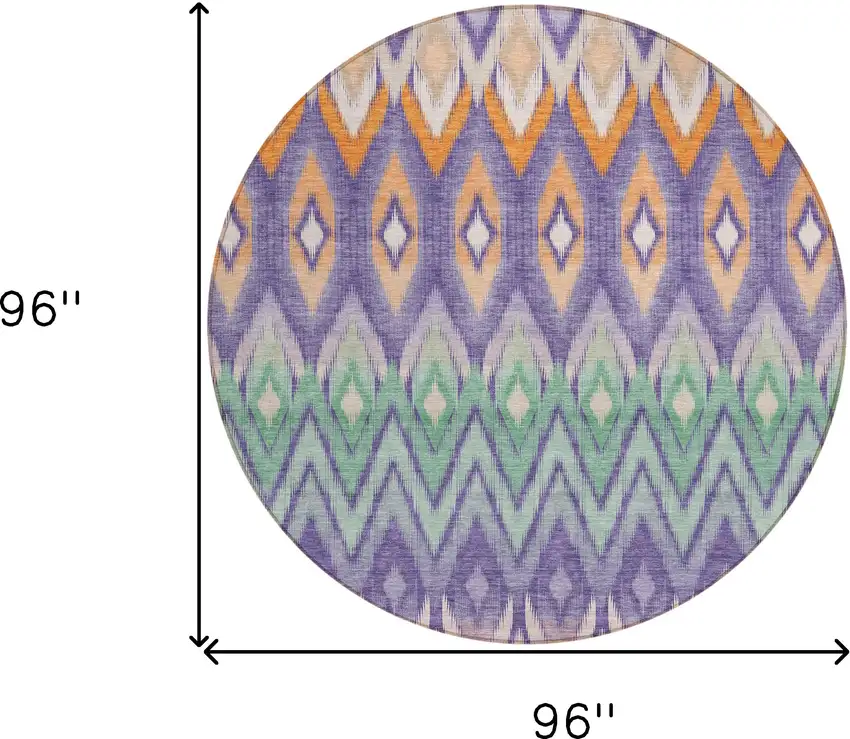 8' Purple Lilac And Orange Round Southwestern Washable Indoor Outdoor Area Rug Photo 3
