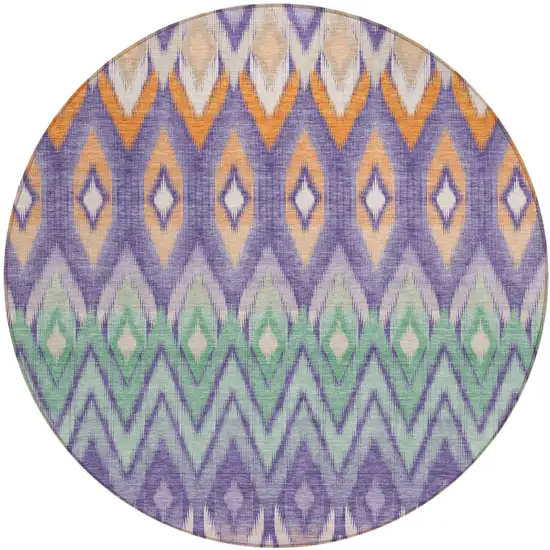 8' Purple Lilac And Orange Round Southwestern Washable Indoor Outdoor Area Rug Photo 2