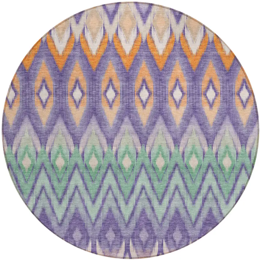 8' Purple Lilac And Orange Round Southwestern Washable Indoor Outdoor Area Rug Photo 2