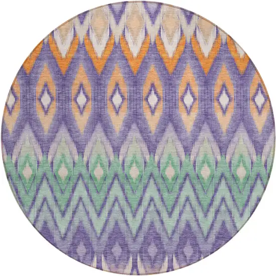 8' Purple Lilac And Orange Round Southwestern Washable Indoor Outdoor Area Rug Photo 2