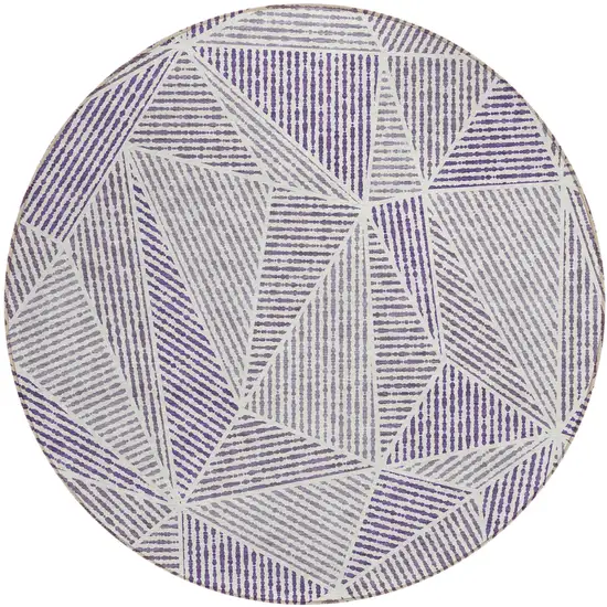 8' Purple Lilac And Silver Round Geometric Washable Indoor Outdoor Area Rug Photo 2