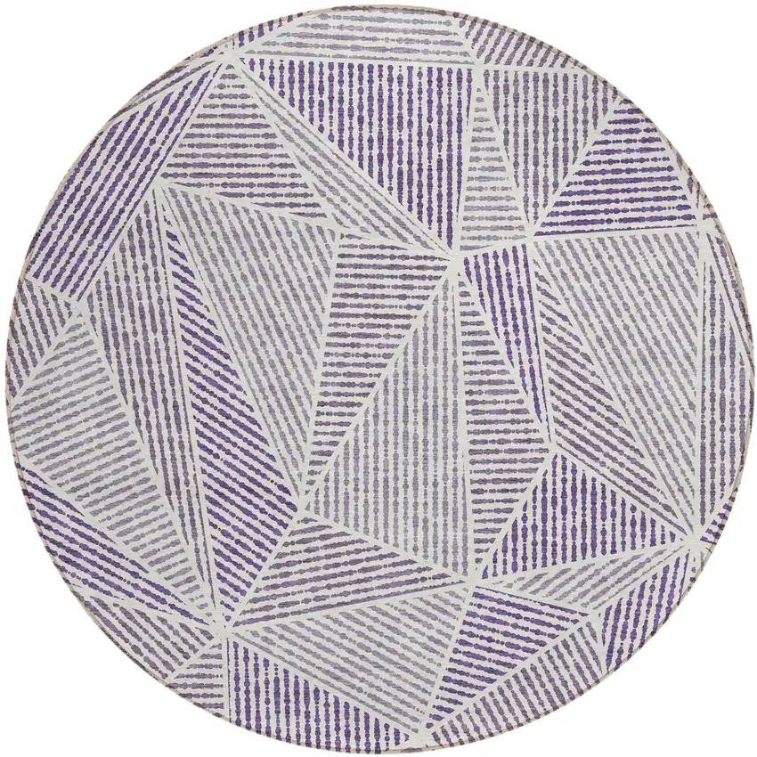 8' Purple Lilac And Silver Round Geometric Washable Indoor Outdoor Area Rug Photo 2