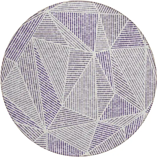 8' Purple Lilac And Silver Round Geometric Washable Indoor Outdoor Area Rug Photo 2