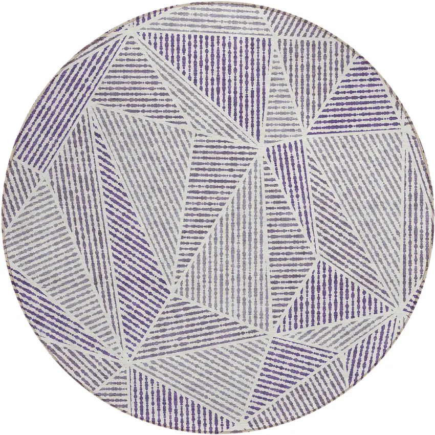8' Purple Lilac And Silver Round Geometric Washable Indoor Outdoor Area Rug Photo 2