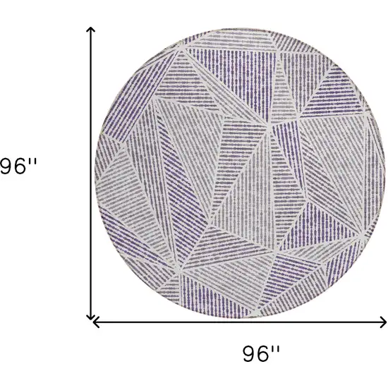 8' Purple Lilac And Silver Round Geometric Washable Indoor Outdoor Area Rug Photo 3