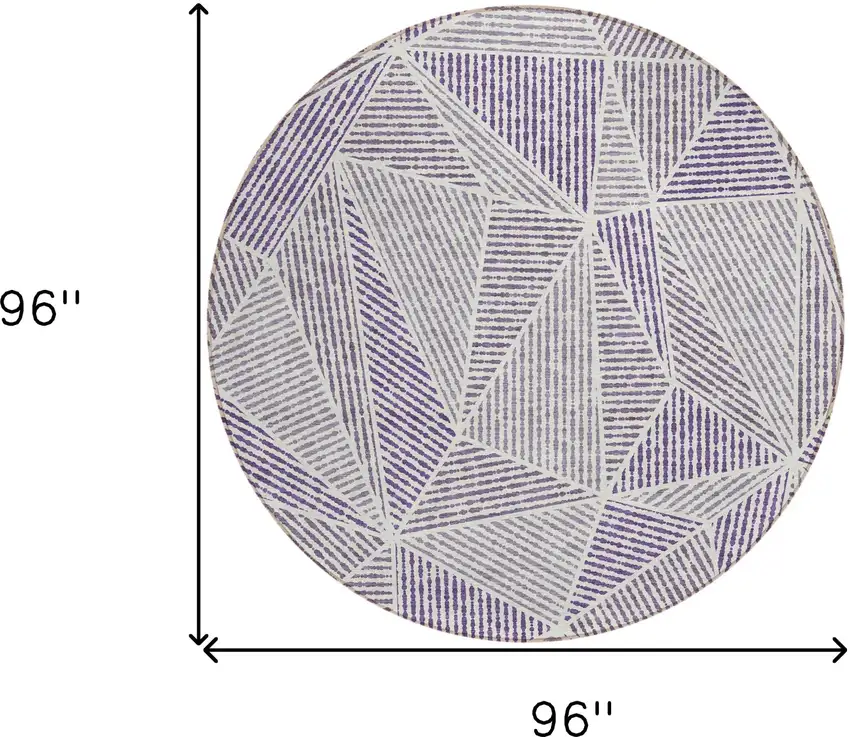8' Purple Lilac And Silver Round Geometric Washable Indoor Outdoor Area Rug Photo 3