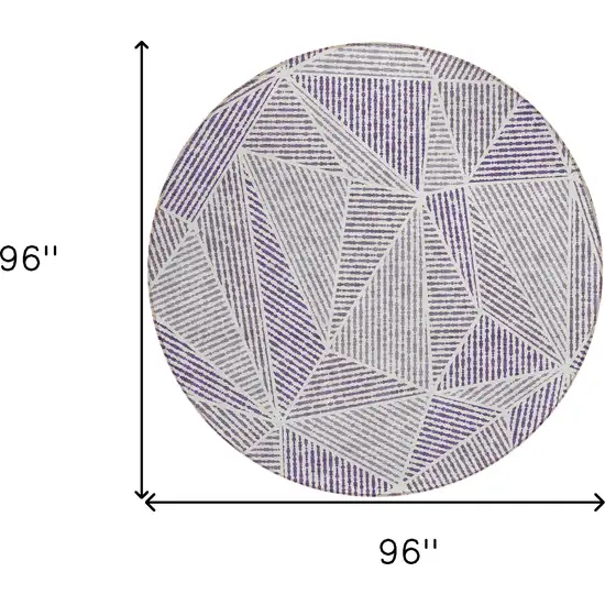 8' Purple Lilac And Silver Round Geometric Washable Indoor Outdoor Area Rug Photo 3