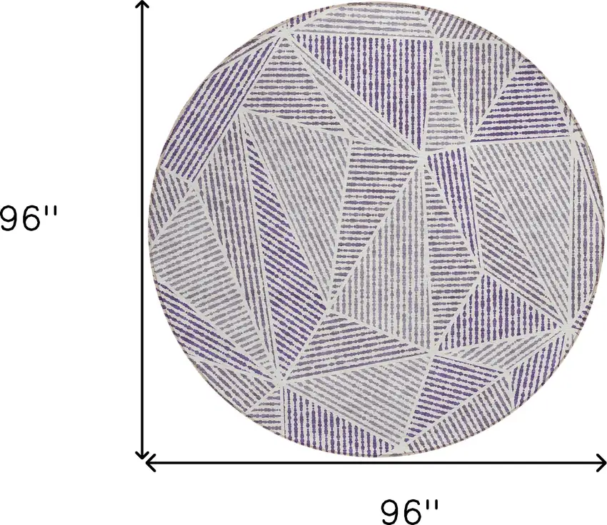 8' Purple Lilac And Silver Round Geometric Washable Indoor Outdoor Area Rug Photo 3