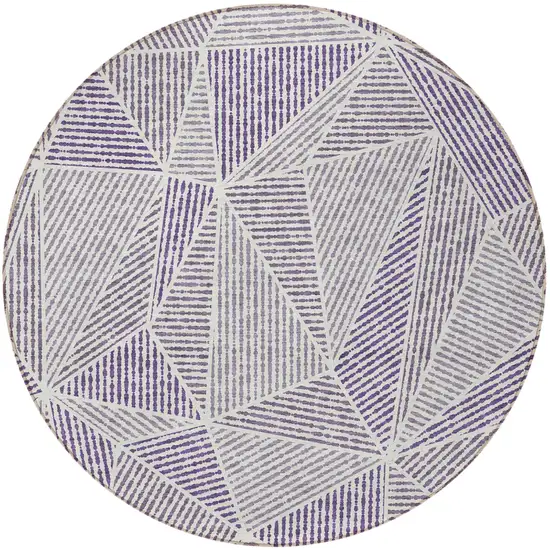 8' Purple Lilac And Silver Round Geometric Washable Indoor Outdoor Area Rug Photo 4