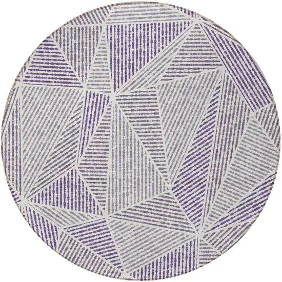 8' Purple Lilac And Silver Round Geometric Washable Indoor Outdoor Area Rug Photo 4