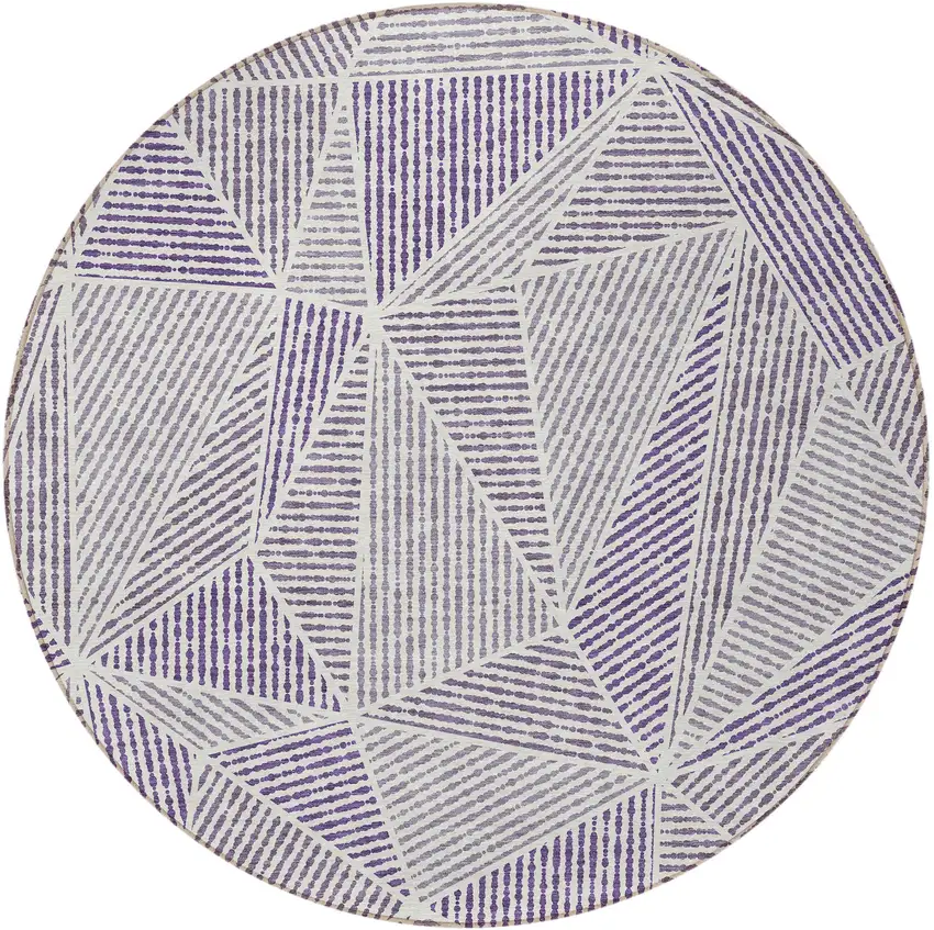 8' Purple Lilac And Silver Round Geometric Washable Indoor Outdoor Area Rug Photo 4