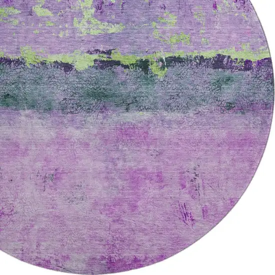 8' Purple Lime Green And Teal Abstract Washable Round Rug With UV Protection Photo 2