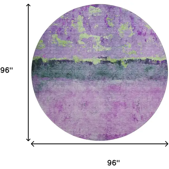 8' Purple Lime Green And Teal Abstract Washable Round Rug With UV Protection Photo 9