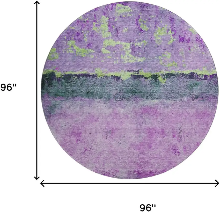 8' Purple Lime Green And Teal Abstract Washable Round Rug With UV Protection Photo 9