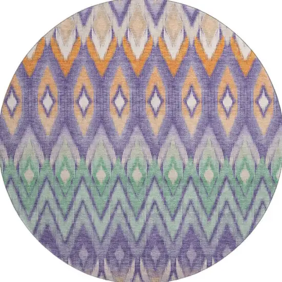 8' Purple Mint Green And Beige Southwestern Washable Round Rug With UV Protection Photo 3