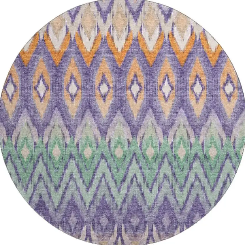8' Purple Mint Green And Beige Southwestern Washable Round Rug With UV Protection Photo 3