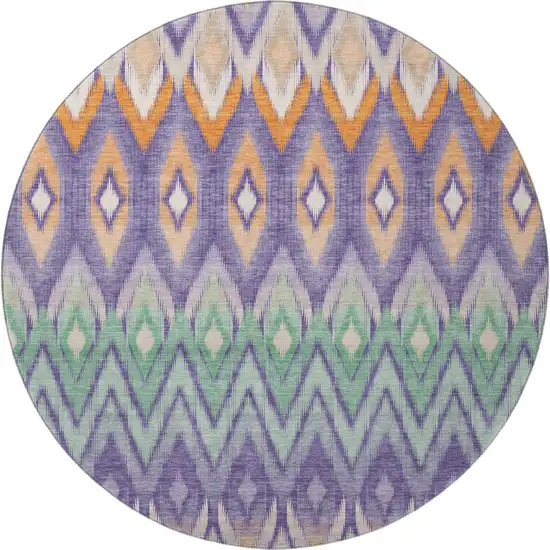 8' Purple Mint Green And Beige Southwestern Washable Round Rug With UV Protection Photo 4