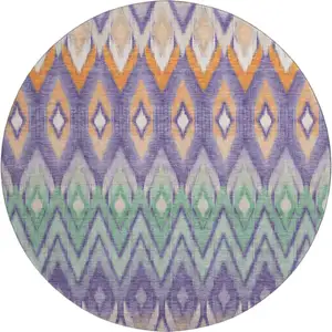 Photo of 8' Purple Mint Green And Beige Southwestern Washable Round Rug With UV Protection