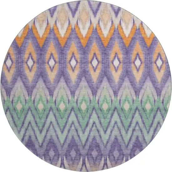 8' Purple Mint Green And Beige Southwestern Washable Round Rug With UV Protection Photo 1