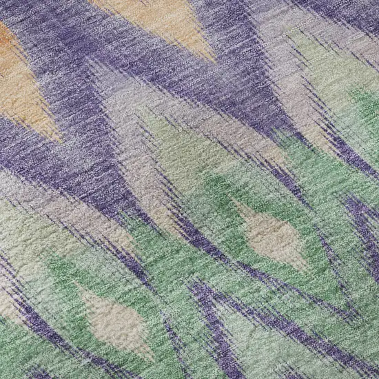 8' Purple Mint Green And Beige Southwestern Washable Round Rug With UV Protection Photo 9