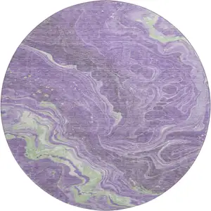 Photo of 8' Purple Mint Green And Ivory Abstract Washable Round Rug With UV Protection