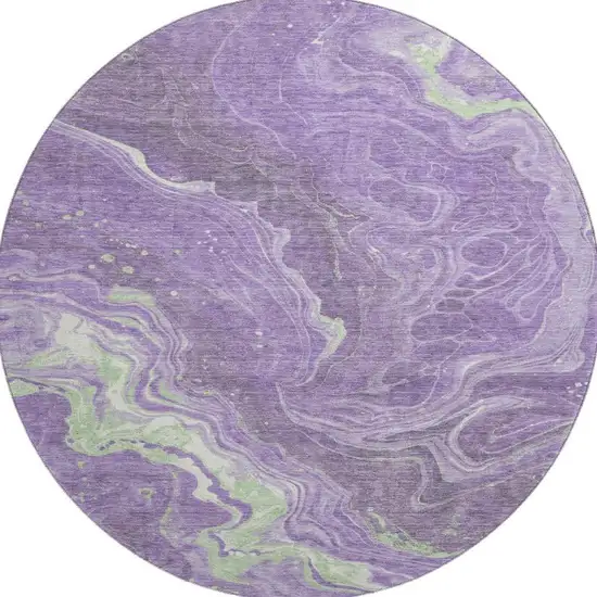 8' Purple Mint Green And Ivory Abstract Washable Round Rug With UV Protection Photo 3