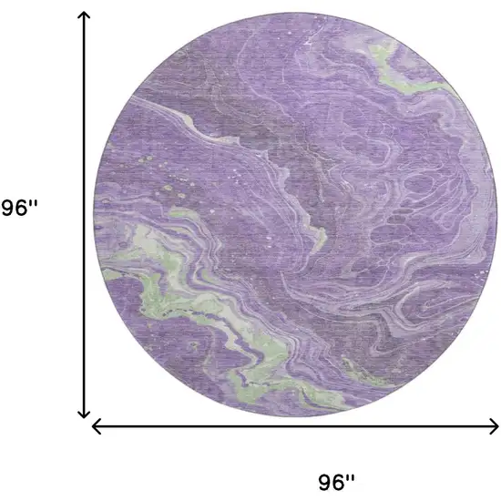 8' Purple Mint Green And Ivory Abstract Washable Round Rug With UV Protection Photo 9