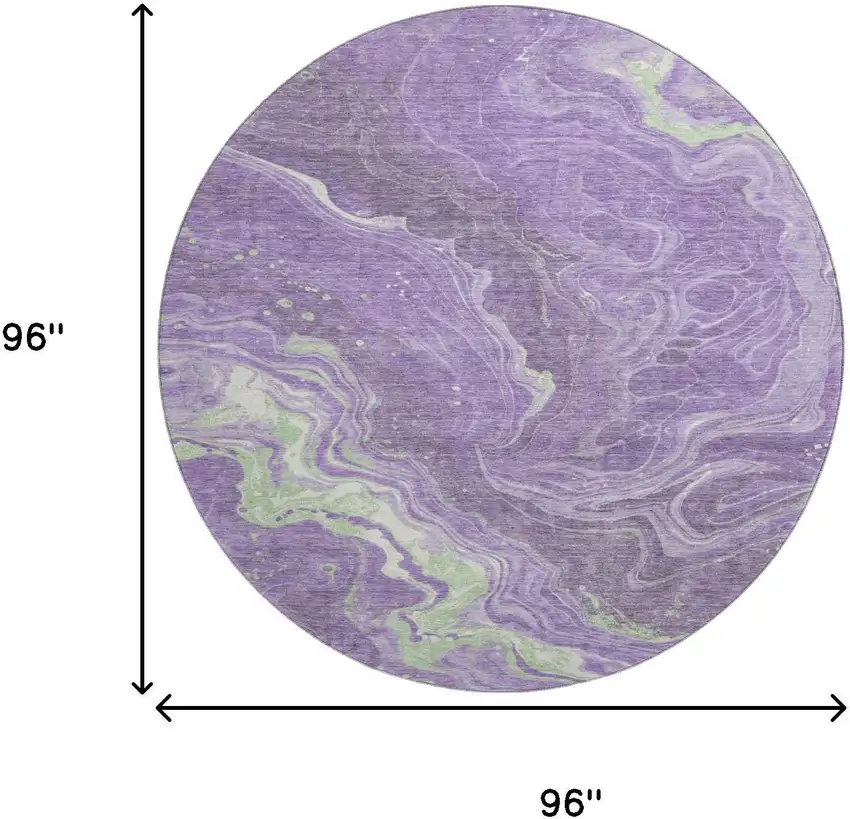 8' Purple Mint Green And Ivory Abstract Washable Round Rug With UV Protection Photo 9