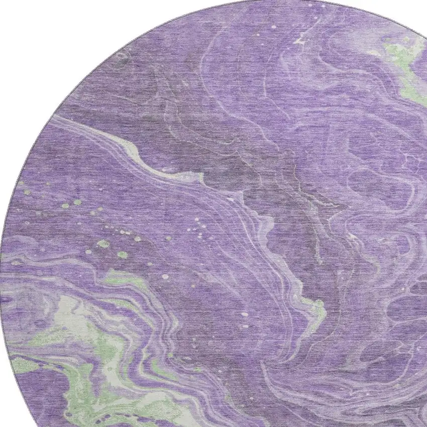 8' Purple Mint Green And Ivory Abstract Washable Round Rug With UV Protection Photo 2