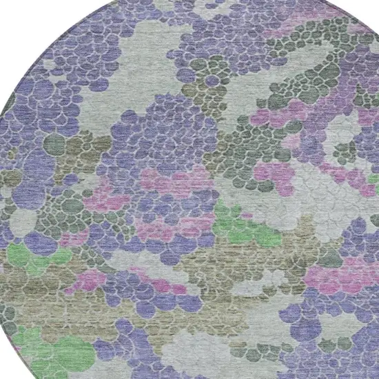 8' Purple Olive Green And Gray Round Geometric Washable Indoor Outdoor Area Rug Photo 4