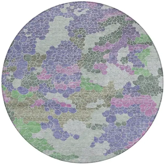 8' Purple Olive Green And Gray Round Geometric Washable Indoor Outdoor Area Rug Photo 3
