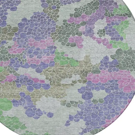 8' Purple Olive Green And Gray Round Geometric Washable Indoor Outdoor Area Rug Photo 9