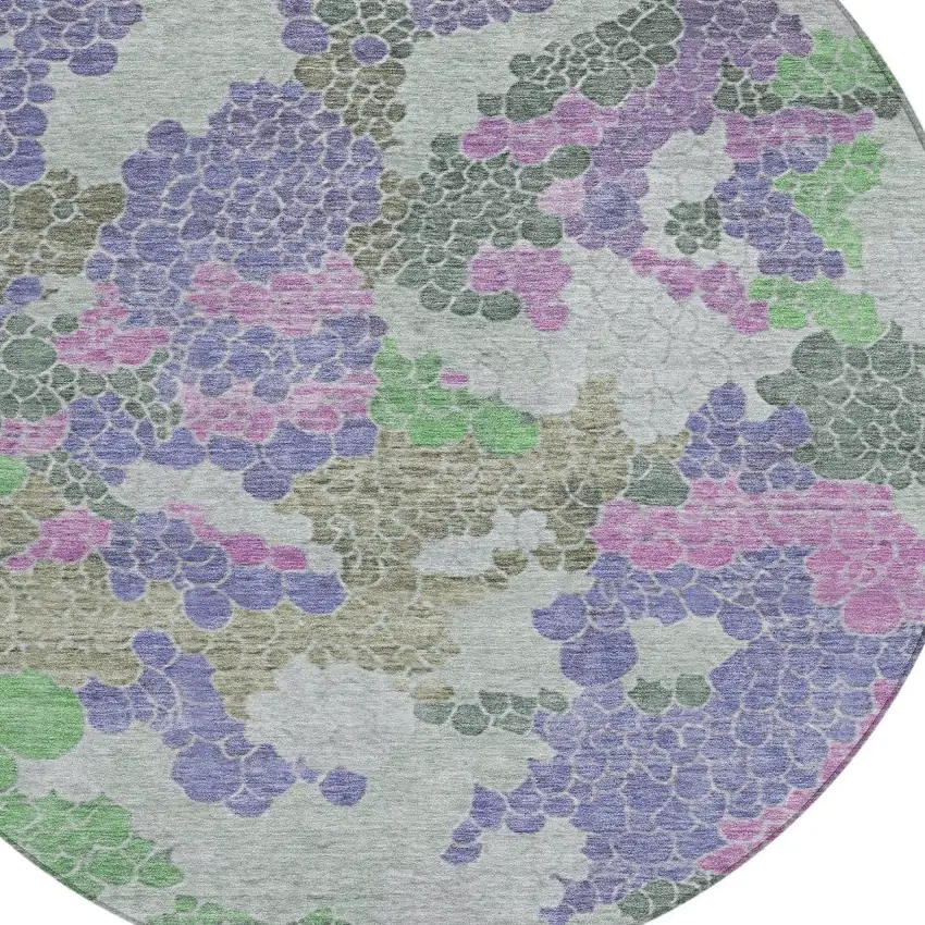 8' Purple Olive Green And Gray Round Geometric Washable Indoor Outdoor Area Rug Photo 9