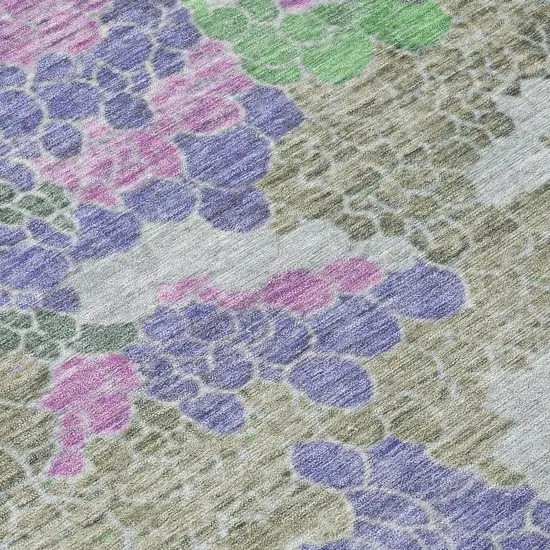 8' Purple Olive Green And Gray Round Geometric Washable Indoor Outdoor Area Rug Photo 8