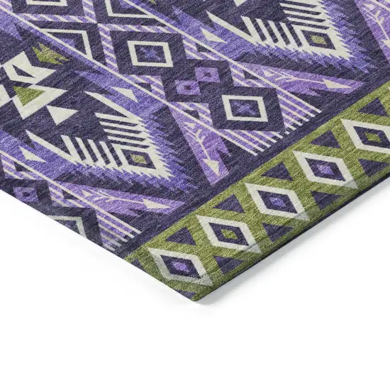 8' Purple Olive Green And Ivory Round Aztec Washable Indoor Outdoor Area Rug Photo 7